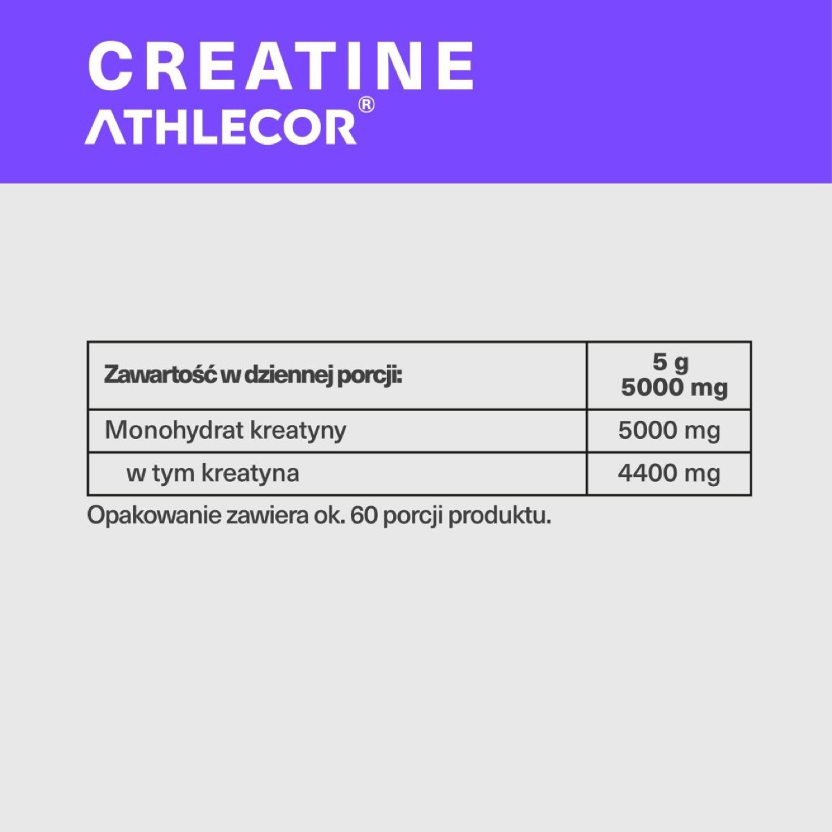 Tabela wartości odżywczych ATHLECOR Creatine, proszek 300 g