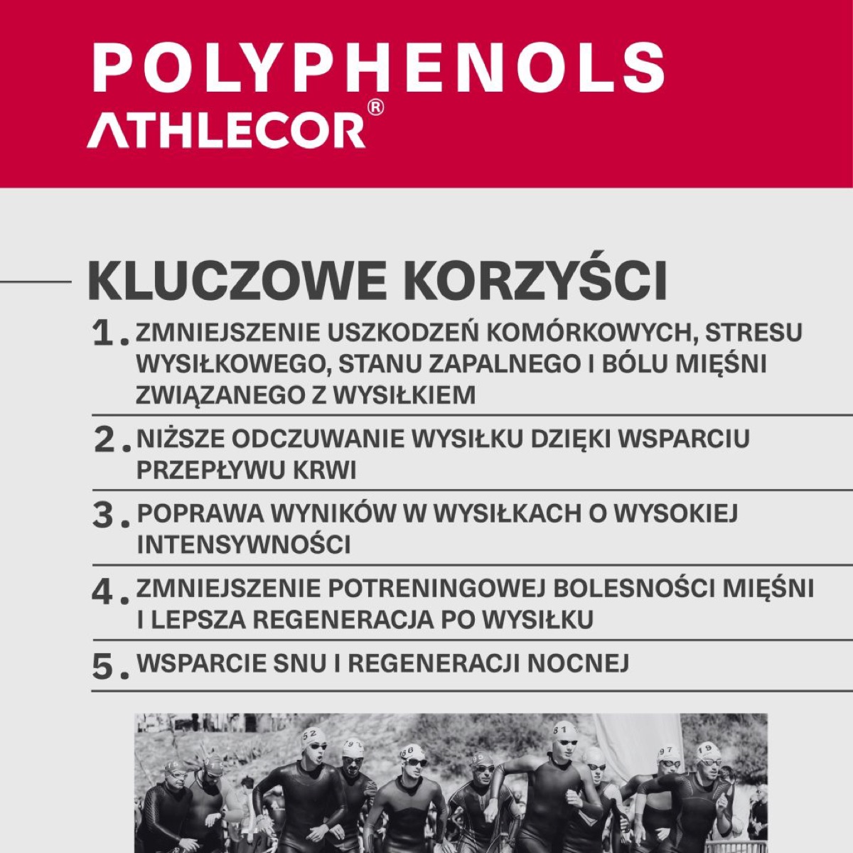 Jak stosować ATHLECOR Polyphenols (polifenole): grafika z kluczowymi informacjami